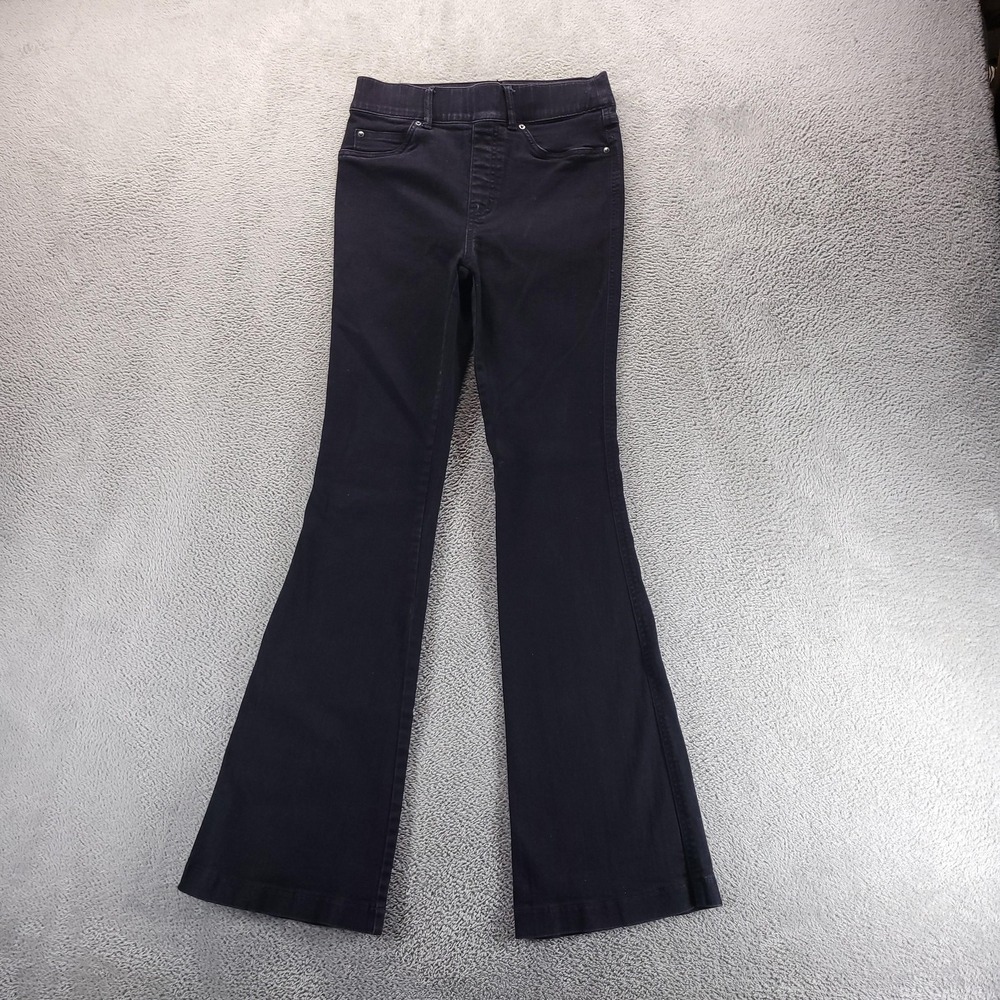 Spanx Jeans Womens S Black Flare High Rise Dark Wash Pull On Shaping 20326R